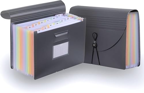 Trieur accordéon A4 – chemise à documents 12 compartiments – jusqu’à 1 500 feuilles – porte-documents robuste avec intercalaires colorés –...