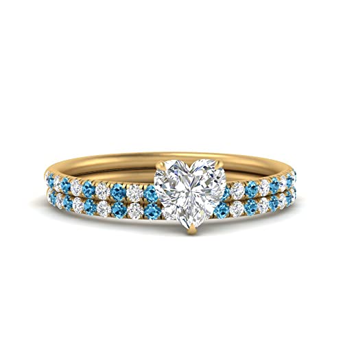 Image of Choose Your Gemstone Pave Petite Ring with Matching Wedding Band Yellow Gold Plated Heart Shape Wedding Ring Sets Minimal Modern Design Birthday Gift Wedding Gift US Size 4 to 12
