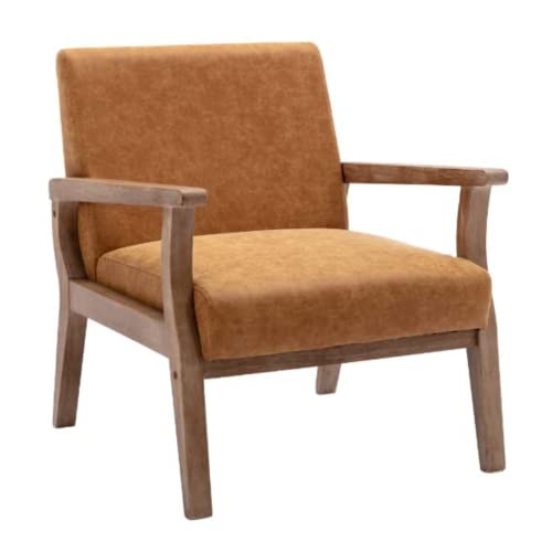 Cimoo Faux Leather Armchair Recliner Mid Century Modern Accent Chair Comfy Upholstered Lounge Chair Indoor Arm Chair With Wood Frame For Bedroom Living Room, Vintage Tan #TOP7