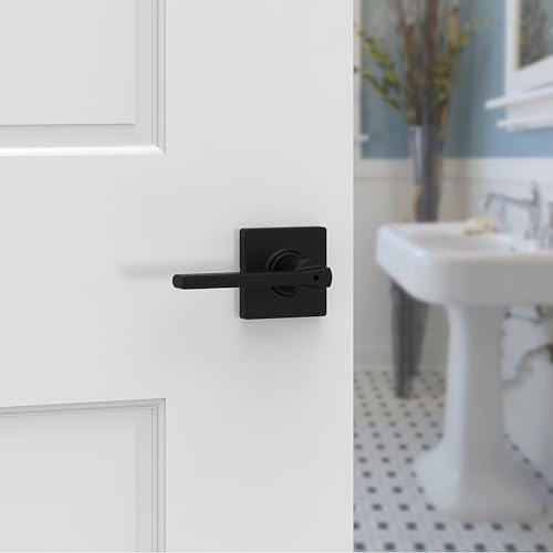Image of Kwikset Casey Hallway Passage and Bed /Bath Privacy Door Handle 4 Pack, 2 Passage Levers and 2 Privacy Levers, Matte Black Reversible Interior Handles, with Microban