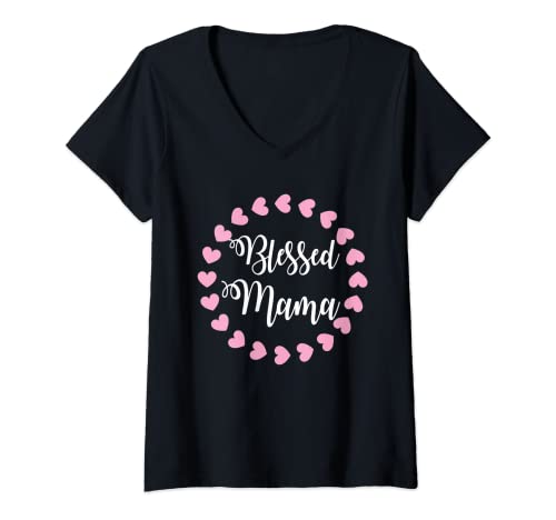 Mujer Blessed Mama - Inspiración Cristiana Fe & Moda Camiseta Cuello V