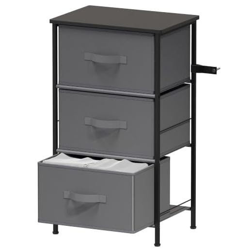 Simple Houseware Nightstands Dresser for Bedroom 3-Tier Organizer Drawer Storage Tower, Dark Grey