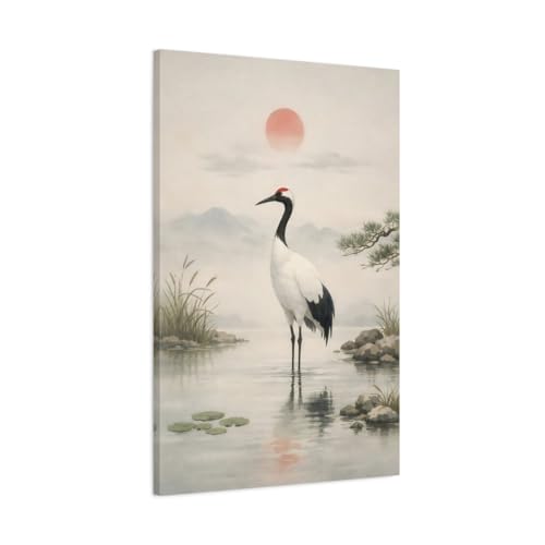 Tableau grue nature gris rouge grand format pour habiller un mur vide avec elegance