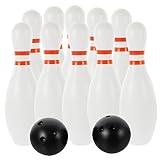 Garneck 12pcs Large Bowling for Indoor Outdoor Play Jumbo Ten Pin Bowling with White Pins and Random Color Balls Material for Childrens Educational Fun and Family Random Color