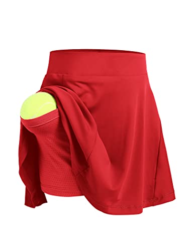 Zaclotre Kid Girls Pleated Tennis Skirt With Pockets Shorts Athletic Golf Skorts Activewear Running Workout Sports Skirts Red #TOP5