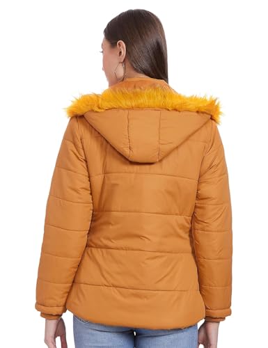 Image of Qube By Fort Collins Women's Medium-Length Bomber Jacket with Detachable Hood Stylish Winterwear for All-Day Comfort |Material: Nylon
