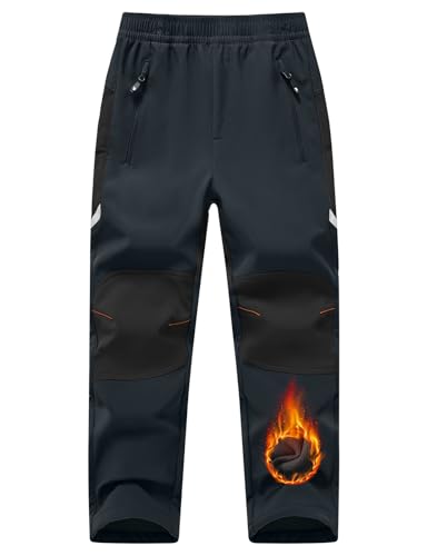 TBMPOY Boys Snow Ski Pants Kids Waterproof Fleece Lined Winter Hiking Snowboard Insulated Warm Pants Zipper Pockets