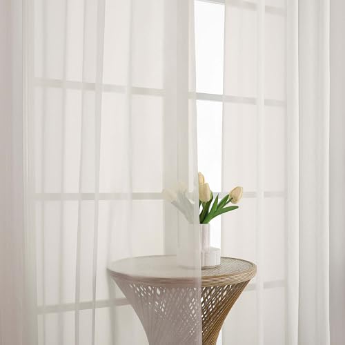 Image of Chyhomenyc Extra Long Ivory Sheer Curtains 144 inch 2 Panels, Translucent Backdrop Window Scarf Drapes for Canopy Bed /Wedding /Living Room /Anniversary, 12FT Length, Each 59Wx144L in, 2PCS