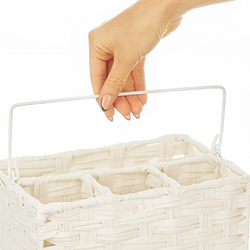 Mdesign Plastic Woven Divided Cutlery Storage Organizer Caddy Tote - Basket Holder For Kitchen Table, Cabinet, Pantry - Holds Silverware, Forks, Knives, Spoons, Napkins And Other Utensils - White #TOP4