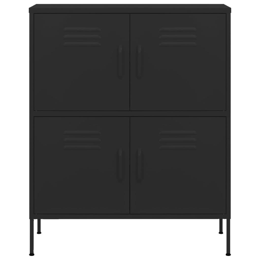 Armario de almacenamiento negro de acero 80 x 35 x 101,5 cm con 4 puertas y 2 estantes ajustables en altura, con cerradura, con niveladores, ideal como archivador, armario de almacenamiento
