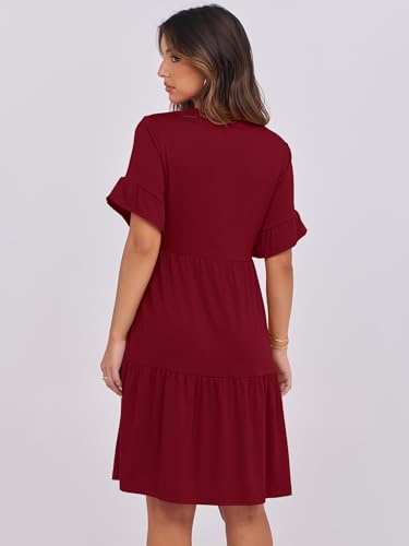 Image of ANRABESS Women's Summer Casual Dress, V-Neck Ruffle Sleeve Tiered Mini Dress, Soft Comfy Fabric with Pockets for All-Day Wear