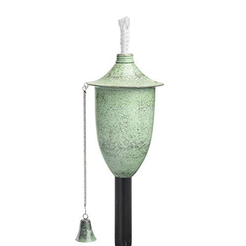 Legends Direct Set of 4, Elegant Premium Metal Outdoor Torches for Patio, Lawn and Garden - Tiki Style Metal Torch/w Snuffer, Fiberglass Wick & Large 20oz Oil Lamp - 54\" Tall (Small Patina)