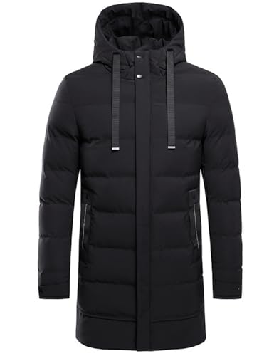 Gihuo Men's Winter Puffer Coat Quilted Long Jacket Winter Warm Hooded Outerwear (US, Alpha, X-Large, Regular, Regular, Black)