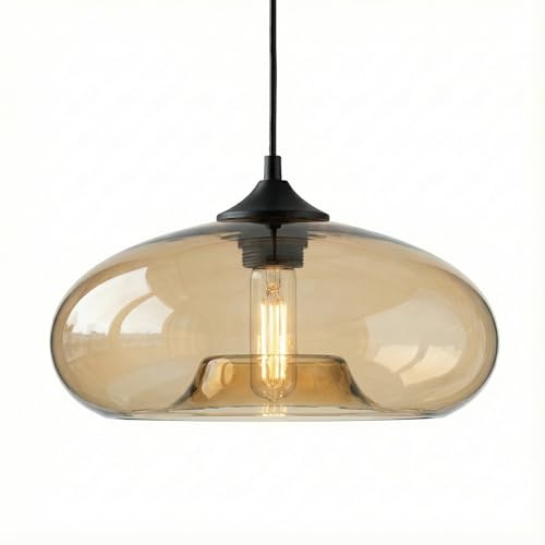 HJXDtech Suspension Luminaire Industriel Vintage avec Abat-Jour en Verre Soufflé 28cm - Lampe Suspendue Plafond E27 pour Cuisine, Salon & Salle à Manger...