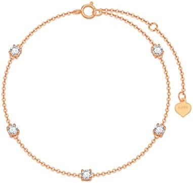 Rikelus 14K Solid Gold Bracelet for Women Girls, Real Gold Thin Bracelet with Simulated Diamond Birthday Mothers' Day Gifts for Mom/Wife/Girlfriend/Her, 6.5+1''+1"