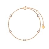 Rikelus 14K Solid Gold Bracelet for Women Girls, Real Gold Thin Bracelet with Simulated Diamond Birt