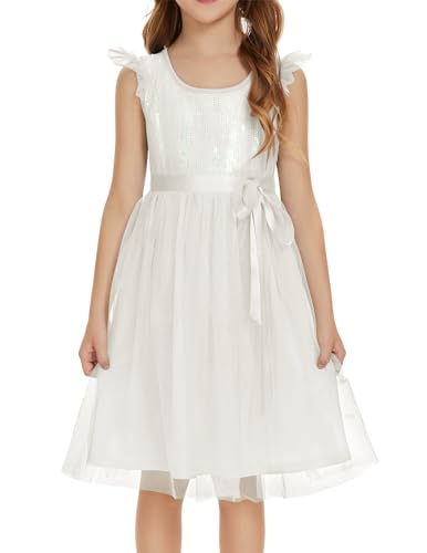 UOTORI Girls Dresses Sequin Birthday Party Dress Ruffle Sparkle Bridesmaid Ball Gown Wedding Tulle 4-12 Years