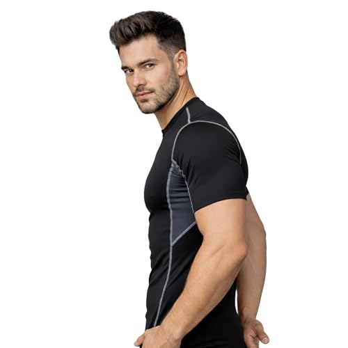 Image of NINQ Full Sleeve Compression, Workout, Round Neck, Down Shoulder T-Shirt - Men's Gym, Athletic & Sports Tights for Fitness