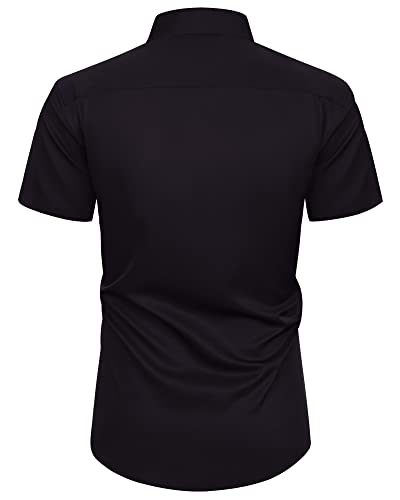 Alimens & Gentle Mens Short Sleeve Dress Shirts Wrinkle Free Solid Casual Button Down Shirts with Pocket, Black Red, Medium - Image 3