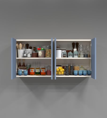 Image of SPECIALITY PANELS 4 Door Wall Cabinet with UV Profile Shutter | Wall Mounted Storage Cabinet for Kitchen Bathroom Living Room | Wooden Wall Cabinet Organizer Blueberry Finish DIY Assembly