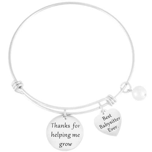 Kivosliviz Babysitter Bracelet - Thanks for Helping Me Grow Expandable Bangle Appreciation Gift for Nanny