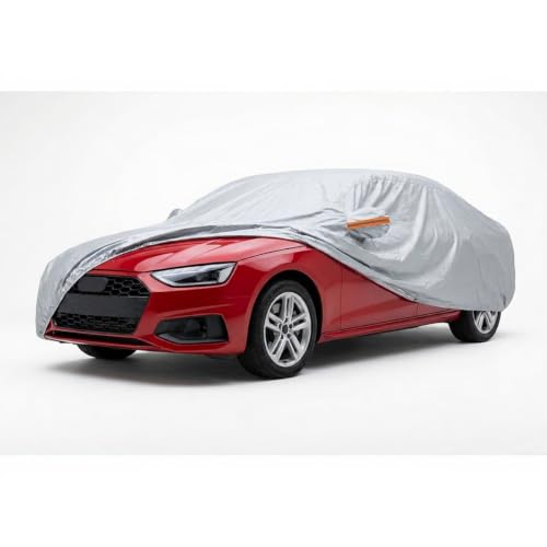 Image of myTVS 100% Waterproof Car Body Cover for Audi A4 - Custom-Fit, Double-Layer, UV & Dust Proof, Mirror Pockets & Elastic Clip Lock (CSK 8)