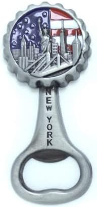 Abridor de tapas de botellas con forma de bandera de Estados Unidos, recuerdo del horizonte de Nueva York, imán de metal para nevera (gris)