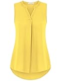 Lyking Women's Henley V Neck Sleeveless Curved Hem Chiffon Blouse Shirts Tank Tops