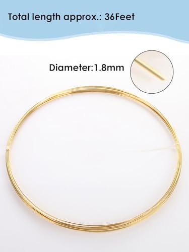 TIHONORI 13 Gauge Brass Round Wire 8.8Oz. - 36 Ft Jeweler's Brass Wire Yellow Bare Brass Dead Soft Craft Wire Jewelry Wire,1.8mm