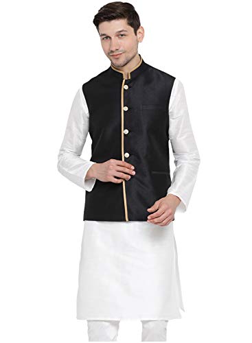 Image of VASTRAMAY Men's Beige Cotton Silk Blend Ethnic Jacket