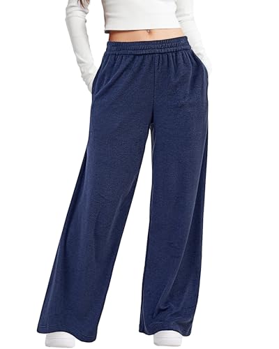 Bsubseach Terry Cloth Pants Women - Wide Leg High Waisted Palazzo Pant Baggy Lounge Trousers Sweatpants2