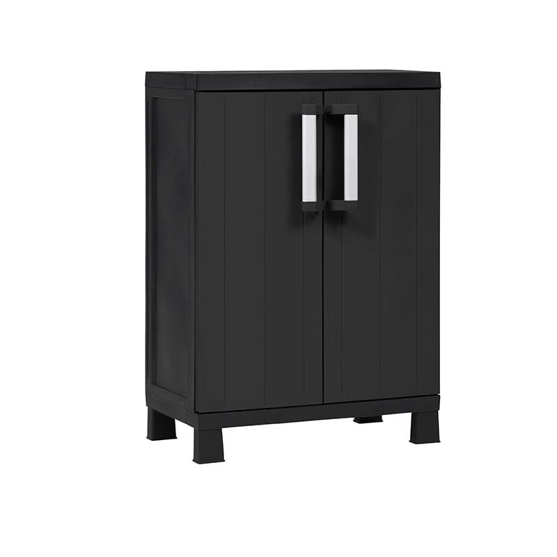 Armario de resina garaje midi, 65 x 37 x 93 cm, carga máxima en estante 20 kg, color negro