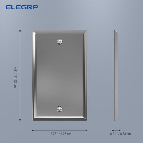 ELEGRP 1-Gang Blank Stainless Steel Wall Plate, Metal Blank Outlet Cover, Standard Size 4.5" H x 2.75 L, Faceplate Cover for Unused Outlets/Switches, Color-matched Screws Included, ETL Listed, 5 Pack by ELEGRP - Used condition - Image 4