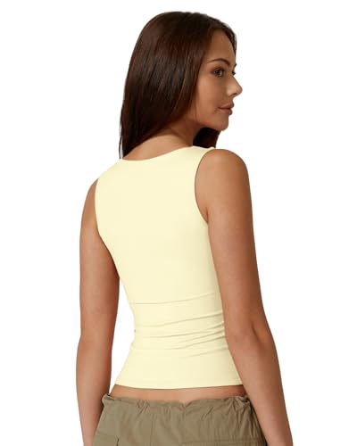 Image of QINSEN Women's Square Neck Sleeveless Double-Layer Tank Tops Basic Tight T Shirts