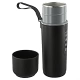 Glewi Bouilloire électrique portable de 500 ml avec affichage de la température LCD, 5 V/12 V/24 V USB et compatible avec véhicule, bouilloire chauffante pour voyage, camping, voyages en voiture (noir
