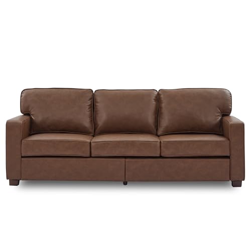 HXZDZ Mid-Century PU Leather 3-Seat Sofa, Brown