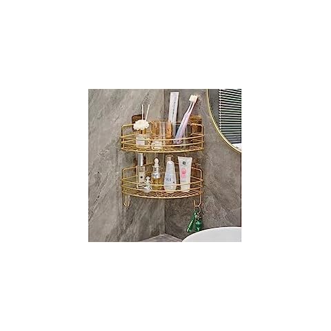 Shower Corner Caddy Bathroom Corner Shelf with Two Hooks, 2 Tier Storage Shelves Triangle Baskets 2 Pack (gold) Cover