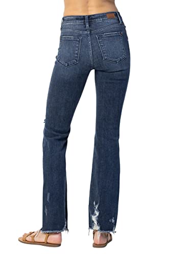 Judy Blue Midrise Contrast Destroyed Slim Boycut Unhemmed Jeans, 824263