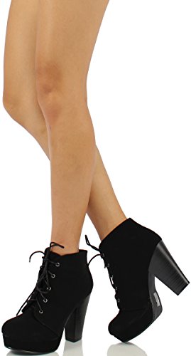 Soda Agenda-5 Womens Chunky Heel Lace Up Booties,Black,8 #TOP3