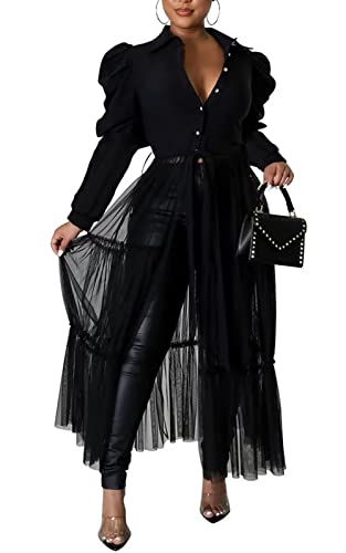 Ekaliy Solid Shirt Tunic Sheer Mesh Flared Maxi Dresses for Ekaliy Solid Shirt Tunic Sheer Mesh Flared Maxi Dresses for