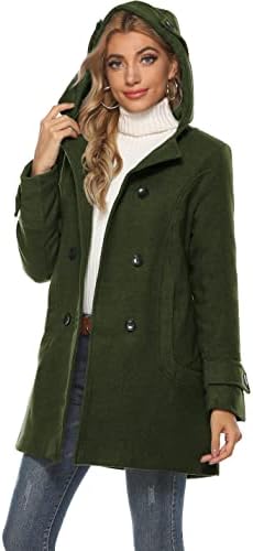 Tanming Women's Warm Double Breasted Wool Pea Coat Trench Coat Jacket with Hood