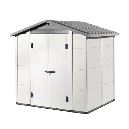 Gardiun Caseta de Resina Urban 200-3,98 m² 220x181x177/216 cm con Suelo de 45 mm y Puerta Abatible de Doble Hoja | Gris