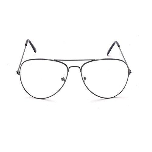 Vintage Pilotenbrille Metallrahmen Fensterglas Brille Ohne Stärke Durchsichtig Nerdbrille Sonnenbrille mit Nasenpad Retro Winddicht Sonne Brille Damen Herren