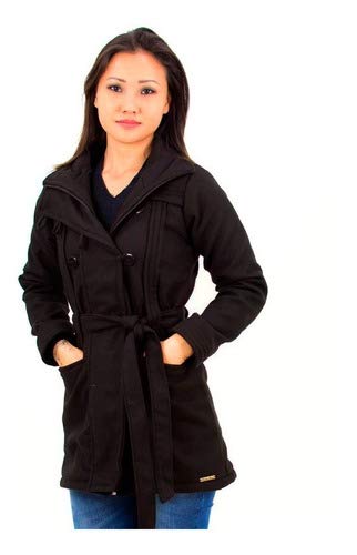 Casaco feminino Trench Coat Lã Batida grossa Forrado Inverno Tamanho:P;Cor:Marrom-café