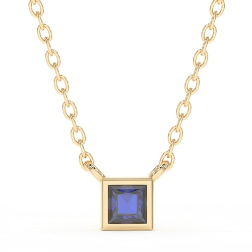 Blue Sapphire Necklace for Women, Premium Gold Minimalist Square Necklaces