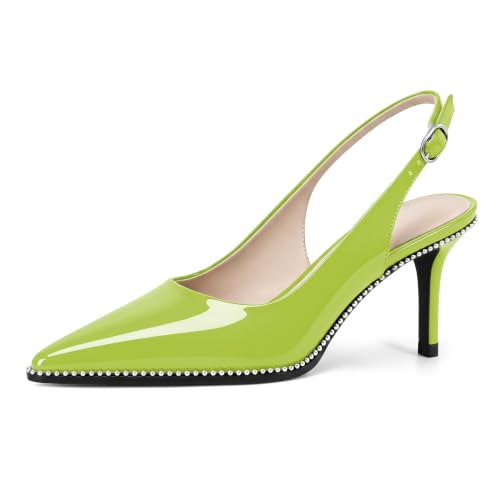 Image of YODEKS Slingback Heels for Women Pointy Toe Beaded Heels Close Toe Kitten Heel Pumps 2.5 Inch Stiletto Pumps Wedding Party Dressy Shoes