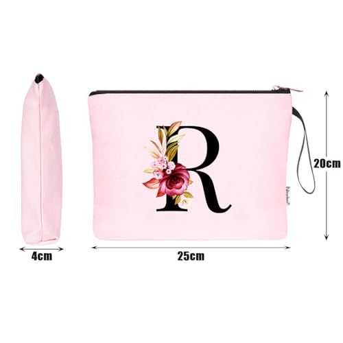 Image of Vavabox A-Z Personalized Makeup Bag, Birthday Gifts for Women Mom, Gifts for Best Friend, Bride Bridesmaid Cosmetic bag (R, 06-Pink)