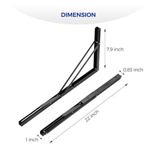 Image of Ravinte 2 Pack 22 Inch Folding Shelf Brackets - Matte Black, Heavy Duty Collapsible Brackets for Tables and Benches - Space-Saving Design