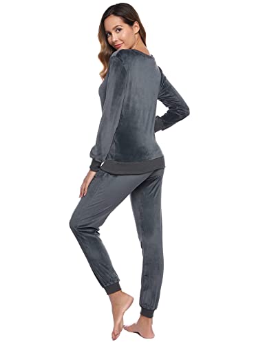 Totatuit Jogging Suits For Women 2 Piece Set Velour Tracksuit Crewneck Warm Winter Tops Long Sweatpants Casual Loungewear Solid Athletic Sweatsuit Gray Medium #TOP3