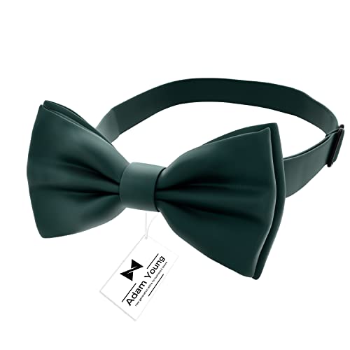 Adam Young Boy's Hunter Green Bow Tie Pre-Tied Style Formal Satin Classic Bowtie for Tuxedo Faux Silk (Medium, Dark Green)2